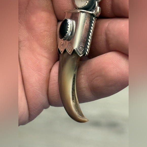 Sterling silver HUGE signed bumblebee jasper & onyx signed bear claw pendant 925 - Picture 13 of 14